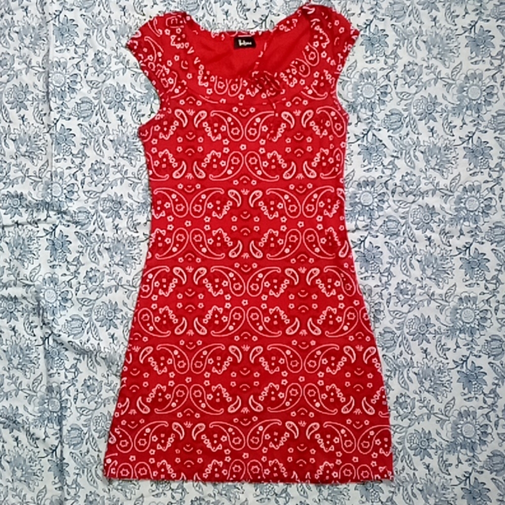 Small red bandana cap sleeve dress